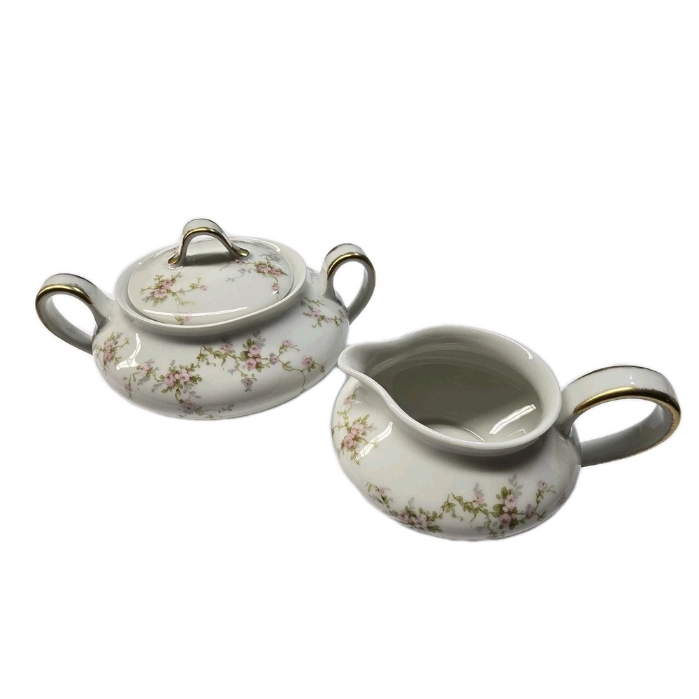 Antique Theodore Haviland Limoges France Floral Creamer & Covered Sugar Pink